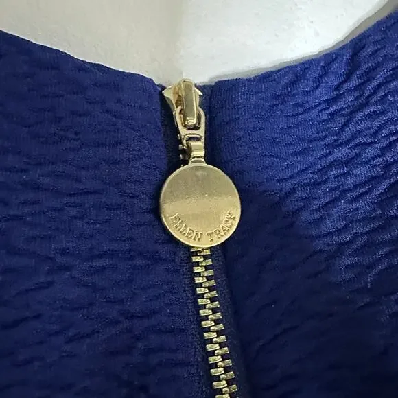 ELLEN TRACY Royal Blue Sleeveless Gold Trim Zipper Dress - Size 10 - Picture 9 of 12